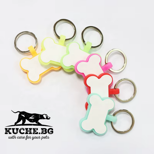 Фосфоресциращи медальони с форма на кокал за кучета в различни цветове от kuche.bg.