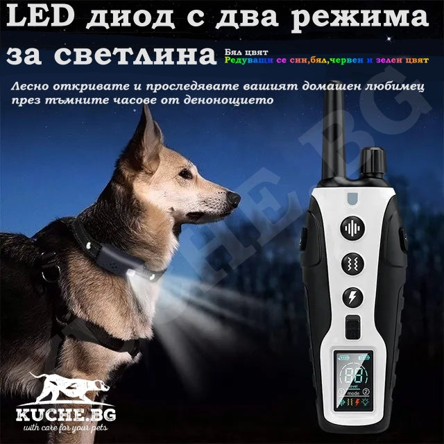 Електронен нашийник с LED диод и два режима за светлина, удобен за наблюдение на кучета през нощта.
