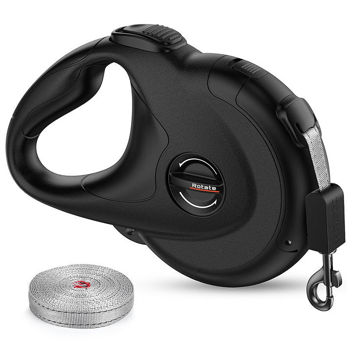 Автоматичен повод за куче или класическа каишка: плюсове, минуси и избор на дължина, автоматичен вариант, черен цвят.