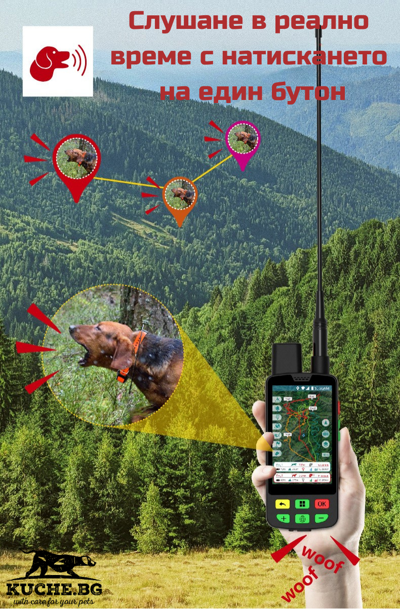 GPS устройство за ловно куче с функция за проследяване в реално време и удобен интерфейс.