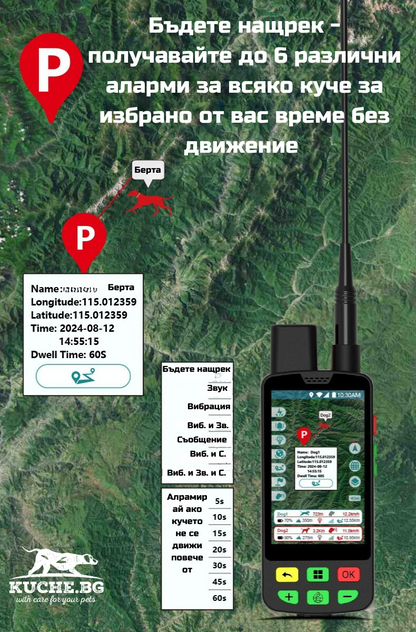 GPS устройство за ловно куче eSEEK C100/T10 с функции за проследяване и аларми за кучета.