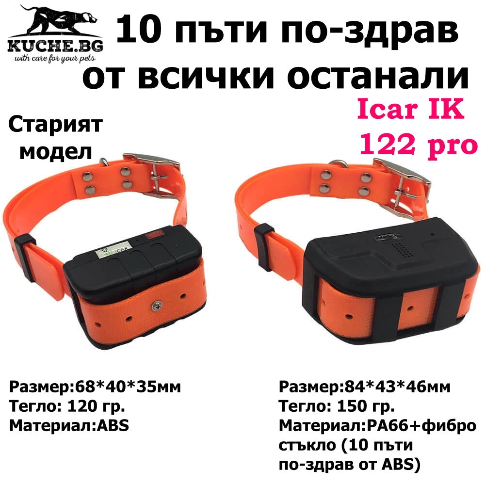 GPS за кучета Icar IK 122 PRO 2G - две различни модели с размери и характеристики, идеални за ловни кучета.