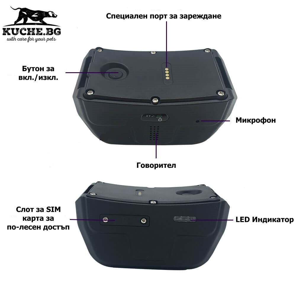 GPS тракер Icar IK 122 PRO с бутон за включване, микрофон, говорител и LED индикатор.