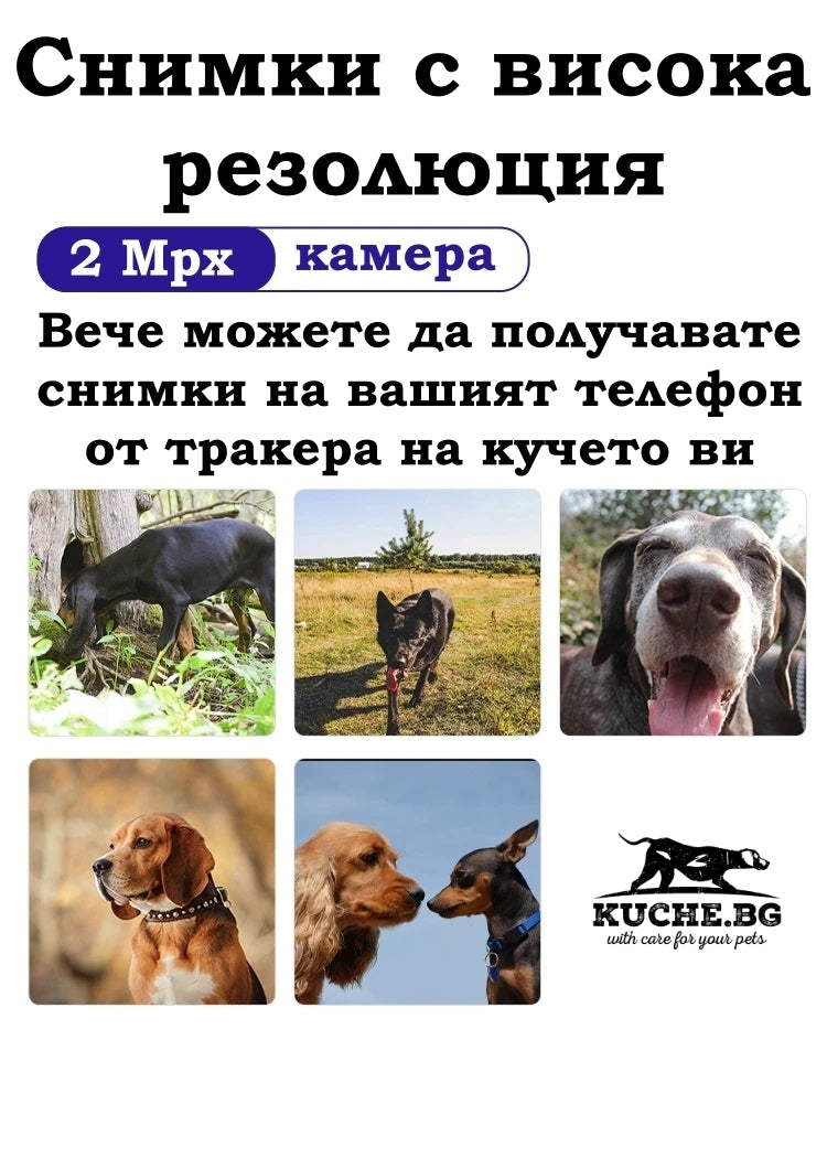 GPS тракер за кучета с 2 Мп камера и висока резолюция, получаване на снимки на смартфон.