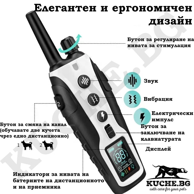 Електронен нашийник RS3 с ергономичен дизайн и четири функции за обучение на кучета.
