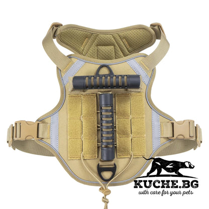 Тактически нагръдник за куче в цвят каки с горна дръжка, велкро панели и регулируеми ленти