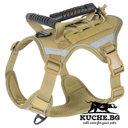 Тактически нагръдник за куче с удобна горна дръжка, халка за повод и мека дишаща подплата